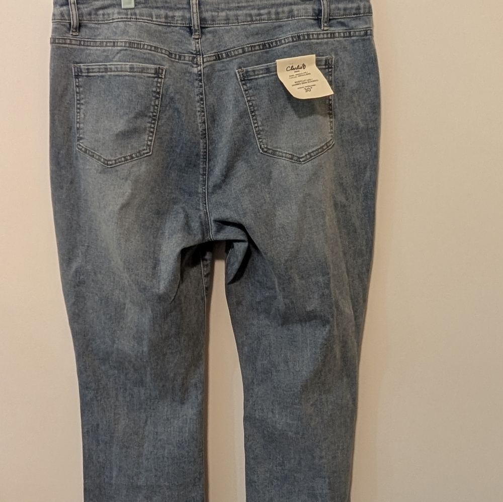 Charli B Bootcut Asymmetrical Raw Hem Light Blue Denim Jeans 30" Inseam Size 16 - Picture 9 of 10